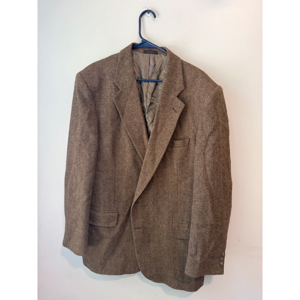 Barrington Mens Brown Herringbone 100% Pure Wool Two Button Blazer Sport 46L